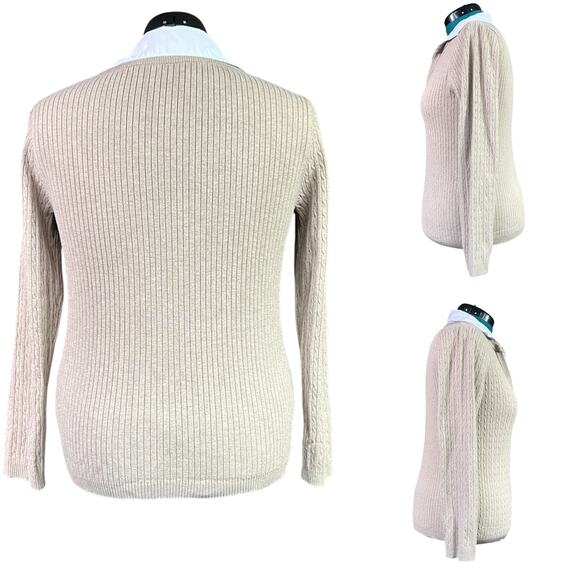 Lane Bryant Faux Layered Long Sleeve Collar Sweater V Neck Plus Size 14/16 Beige - Picture 2 of 12